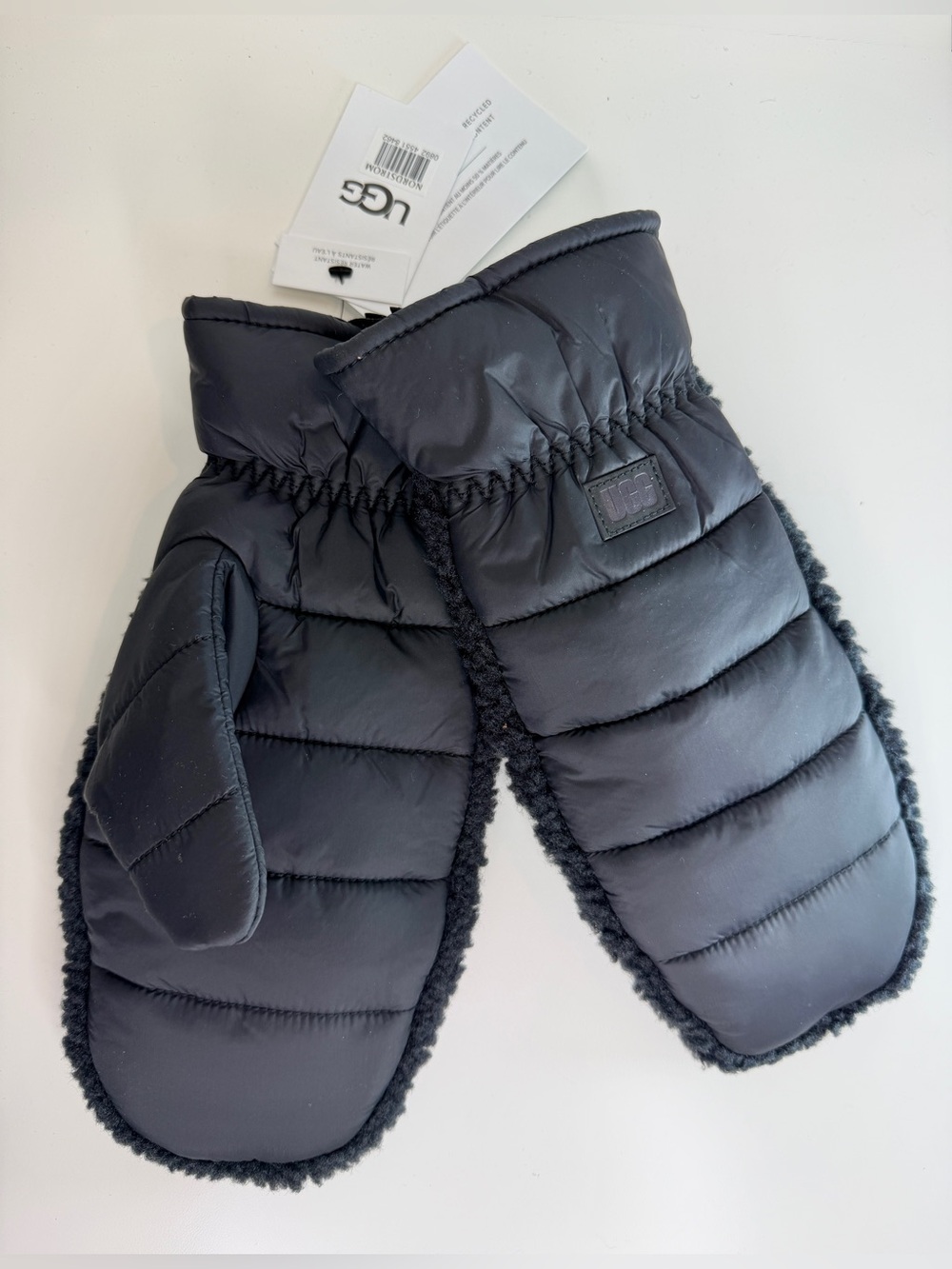 UGG fluff Mittens Black Quilted Winter Gloves Small/Medium NWT